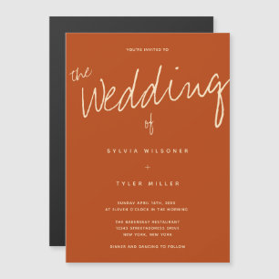 Invitation Magnétique Décontracté Burnt Orange Mariage de typographie
