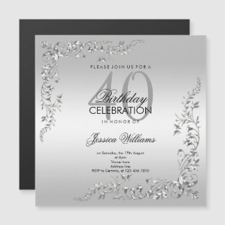 Invitation Magnétique Décoration élégante en argent Fête du 40e annivers