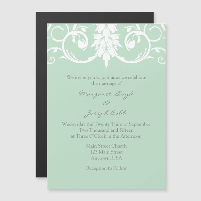 Invitation Magnétique Des frissons florales vertes à la menthe Un mariag (Devant / Derrière)