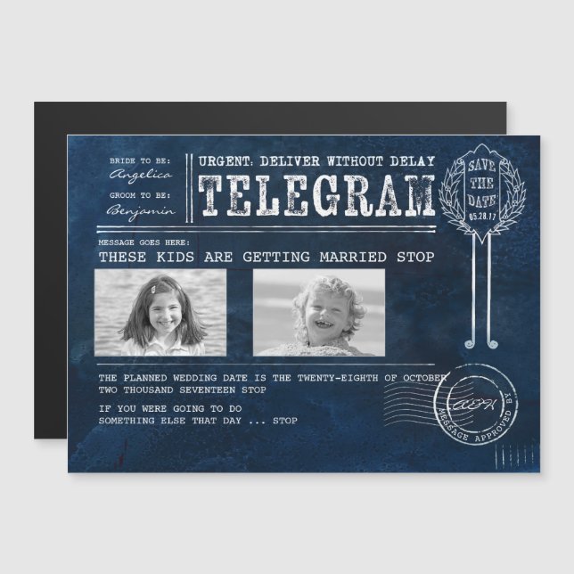 Invitation Magnétique Des photos amusantes d'enfance sauvez le Telegram  (Devant / Derrière)
