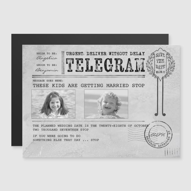 Invitation Magnétique Des photos amusantes d'enfance sauvez le Telegram  (Devant / Derrière)