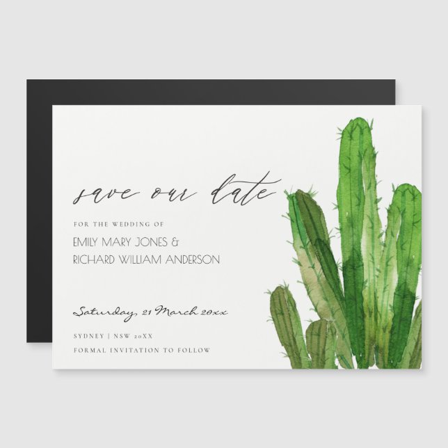 INVITATION MAGNÉTIQUE DÉSERT CACTUS FOLIAGE EAU COULEUR ENREGISTRER LA D (Devant / Derrière)