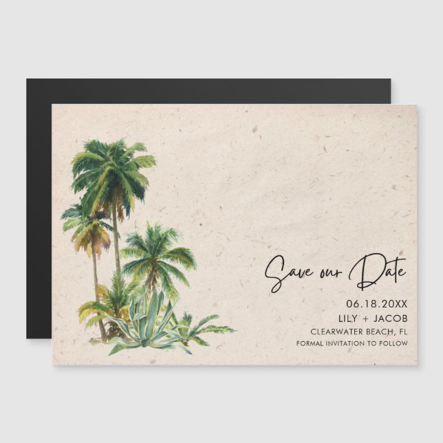 Invitation Magnétique Destination Tropicale Beach Mariage Enregistrer La (Devant / Derrière)
