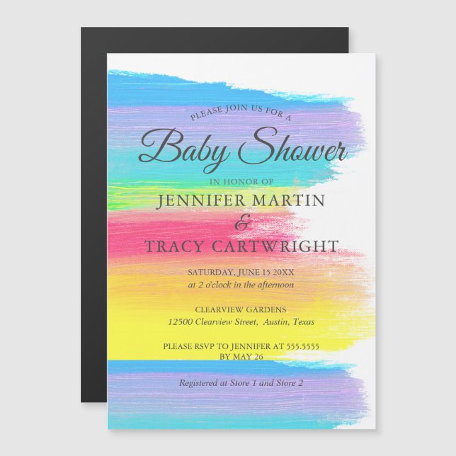 Invitation Magnétique Deux Moms Arc-en-ciel magnifique Baby shower lesbi (Devant / Derrière)