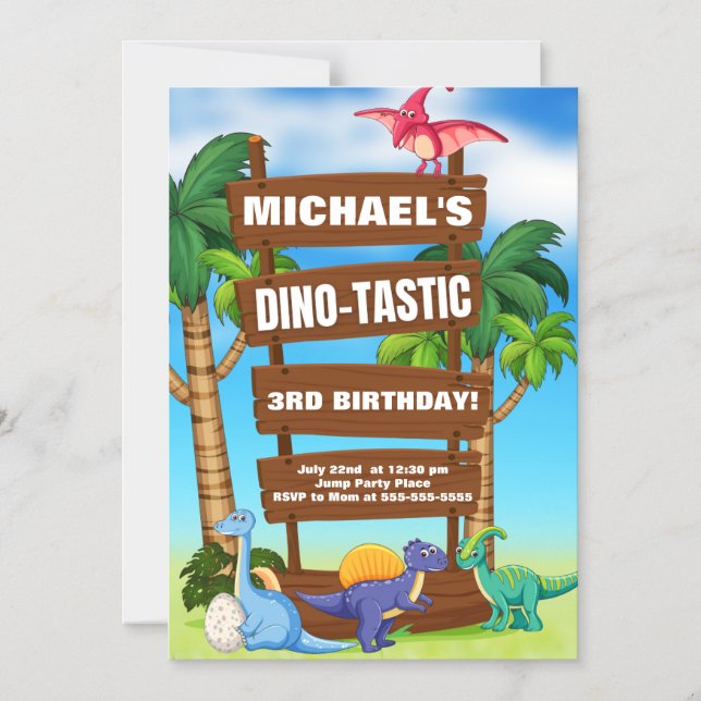 Invitation Magnétique Dino Aventure Anniversaire Extravaganza - Plaisir  (Recto)