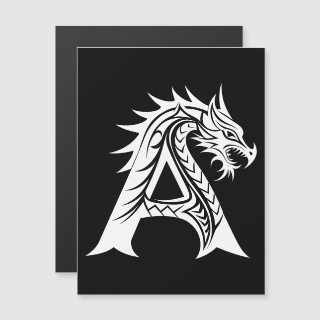 Invitation Magnétique Dragon Styled Letter A, Dragon Alphabet, Monogram (Devant / Derrière)
