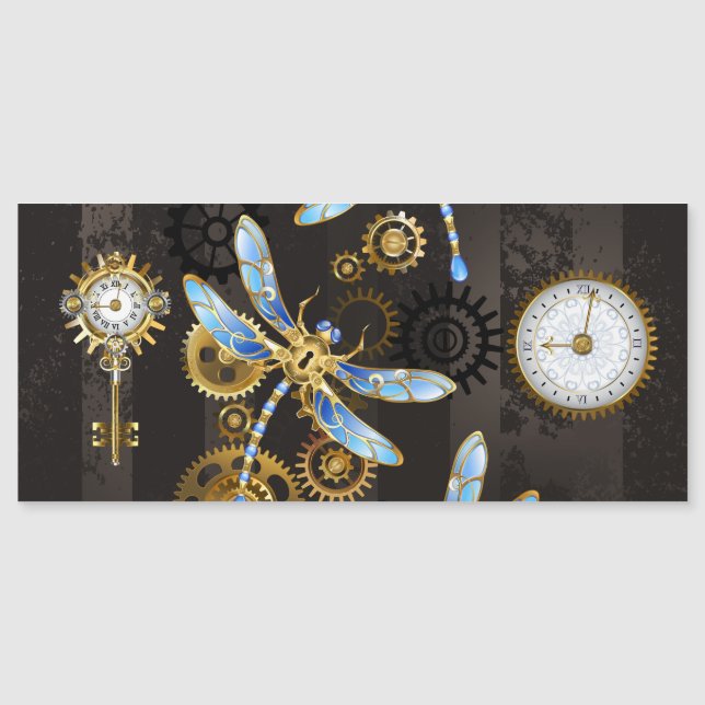 Invitation Magnétique Dragonflies de Steampunk sur arrière - plan rayé b (Devant)