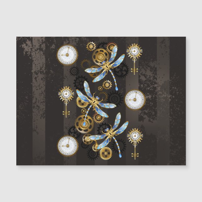 Invitation Magnétique Dragonflies de Steampunk sur arrière - plan rayé b (Devant)