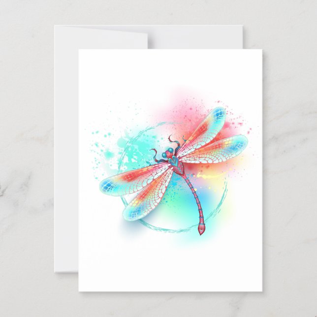 Invitation Magnétique Dragonfly rouge sur l'arrière - plan aquarelle (Recto)