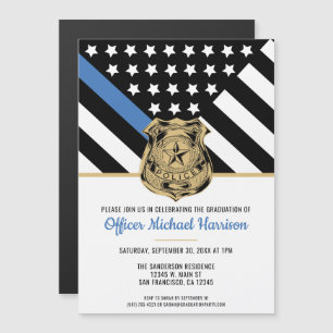 Invitation Magnétique Drapeau de la ligne bleue de la police diplômé de