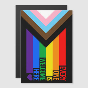 Invitation Magnétique Drapeau Progress Pride (Tout le monde est le bienv