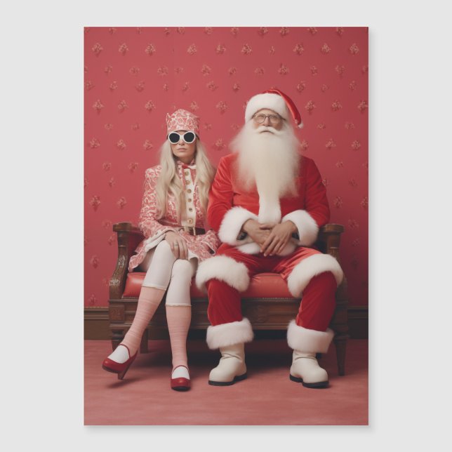 Invitation Magnétique Duo de Noël fantasque : Père Noël et Mme Claus (Devant)