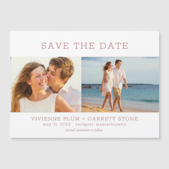Invitation Magnétique Dusty Pink Text 2 Photo Wedding Enregistrer la dat (Devant)