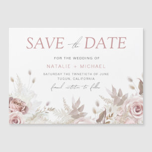 Invitation Magnétique Dusty Rose Floral Blush Wedding Enregistrer La Dat
