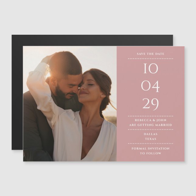Invitation Magnétique Dusty Rose Modern Mariage Photo Enregistrer La Dat (Devant / Derrière)