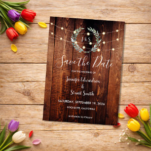 Invitation Magnétique Éclairage rustique en bois à cordes Enregistrez la