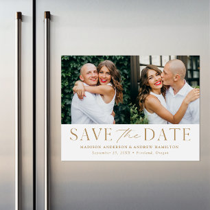 Invitation Magnétique Élégance Moderne Or Deux Photos Save the Date