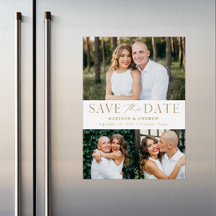 Invitation Magnétique Élégance Moderne Or Trois Photos Save the Date
