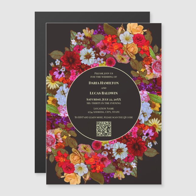 Invitation Magnétique Élégant arrangement de fleurs mixtes - Mariage de  (Devant / Derrière)