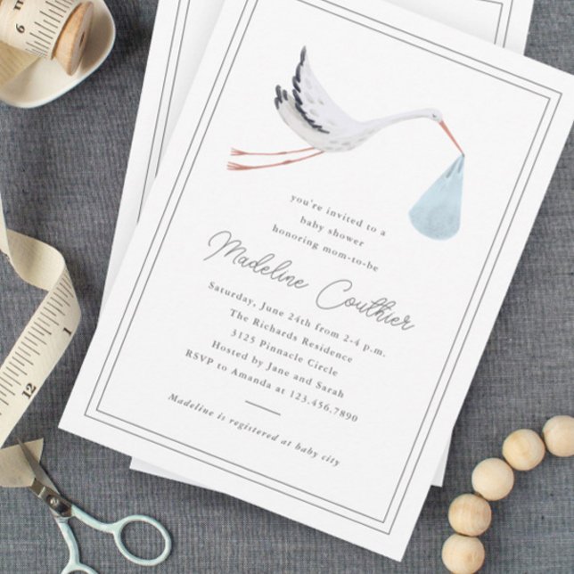 Invitation Magnétique Elégant Baby shower de cigognes à main tiré (Elegant hand drawn stork baby shower magnetic invitations.)