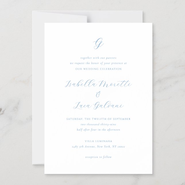 Invitation Magnétique Elegant Blue and White Coastal Chic Wedding (Recto)