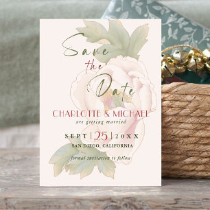 Invitation Magnétique Elegant Blush Peony Mariage Rose Enregistrer la da