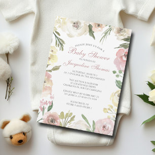 Invitation Magnétique Élégant Blush rose ivoire Floral Baby Girl Douche