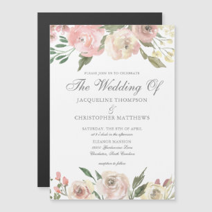 Invitation Magnétique Elégant Blush rose ivoire floral de printemps mari