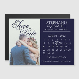 Invitation Magnétique Élégant calendrier des Mariages de la Marine Photo