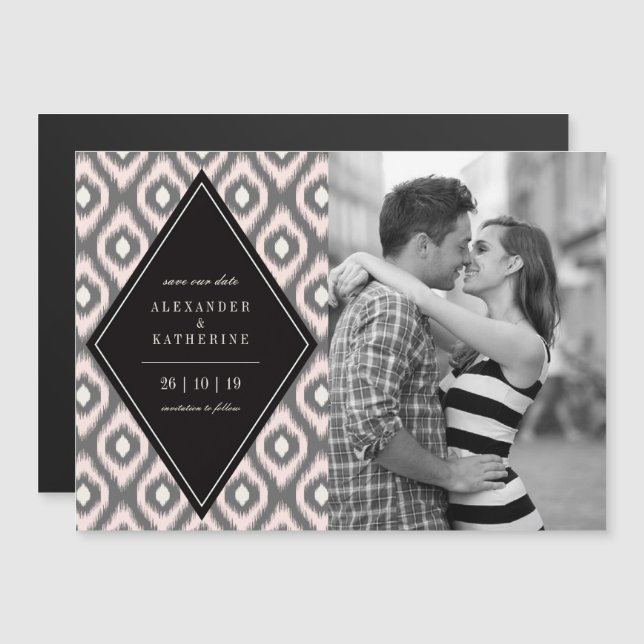 Invitation Magnétique Élégant Chic Mode Ikat Diamant Photo Enregistrer L (Devant / Derrière)
