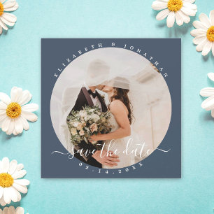 Invitation Magnétique Elégant Dusty Blue Photo Wedding Enregistrer La Da