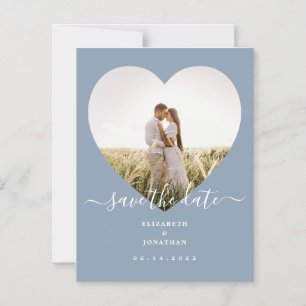 Invitation Magnétique Elégant Dusty Blue Photo Wedding Enregistrer La Da
