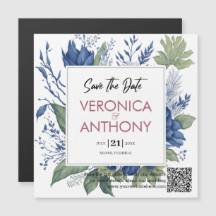 Invitation Magnétique Élégant Enregistrer La Date QR Code Floral Mariage