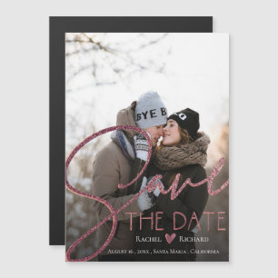 Invitation Magnétique Élégant Faux Or Rose Mariage Photo Save The Date