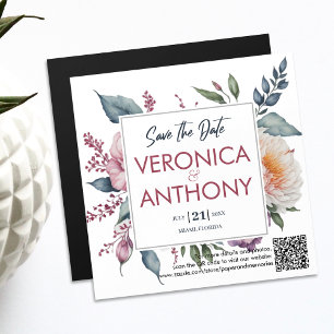 Invitation Magnétique Élégant Floral Enregistrer La Date QR Code Mariage