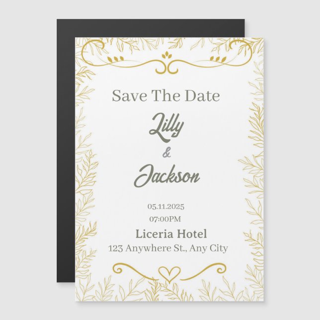 Invitation Magnétique Elegant Gold Leaf Save the Date Card | Modern Wedd (Devant / Derrière)