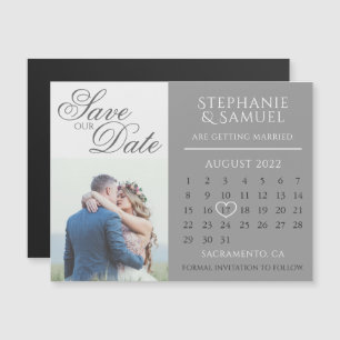 Invitation Magnétique Elegant Grey Mariage Calendrier Photo Enregistrer 
