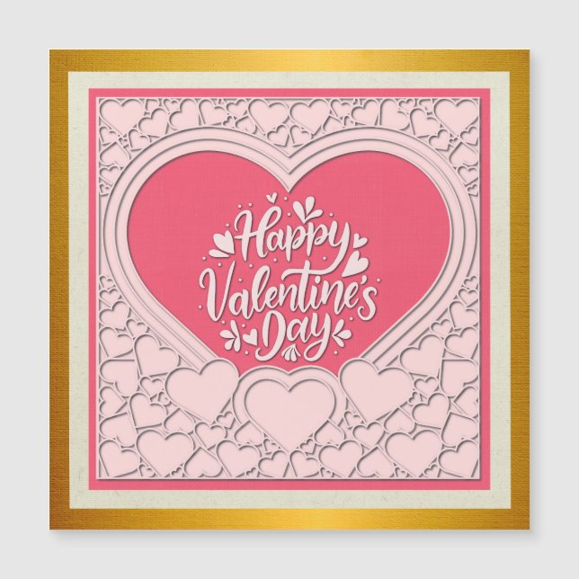 Invitation Magnétique Élégant Heureuse Sainte-Valentin de coeur rose élé (Devant)
