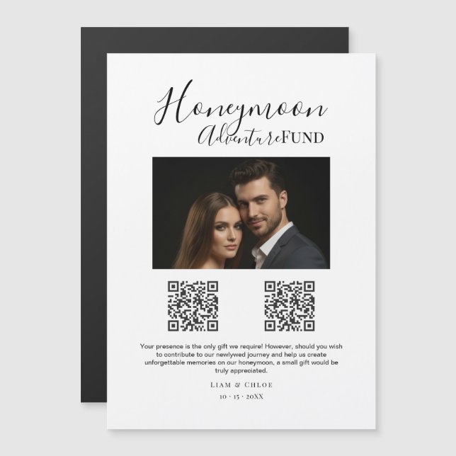 Invitation Magnétique Elegant Honeymoon Fund QR Code Wedding Sign photo (Devant / Derrière)