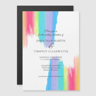 Invitation Magnétique Elégant Mariage Aquarelle arc-en-ciel LGBTQ