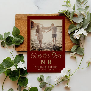 Invitation Magnétique Élégant Mariage Monogramme Photo Enregistrer La Da