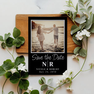 Invitation Magnétique Élégant Mariage Monogramme Photo Enregistrer La Da