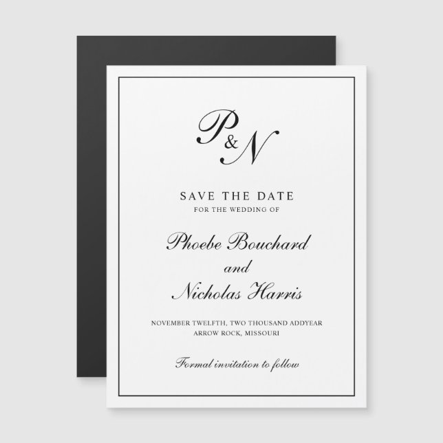 Invitation Magnétique Élégant Monogramme noir blanc élégant Enregistrer  (Devant / Derrière)