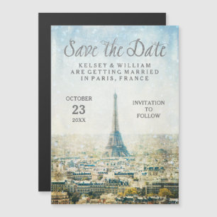 Invitation Magnétique Elégant Paris View Tour Eiffel Enregistrer la date