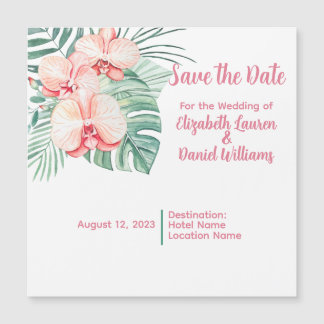 Invitation Magnétique Élégant rose tropicale Enregistrer la date