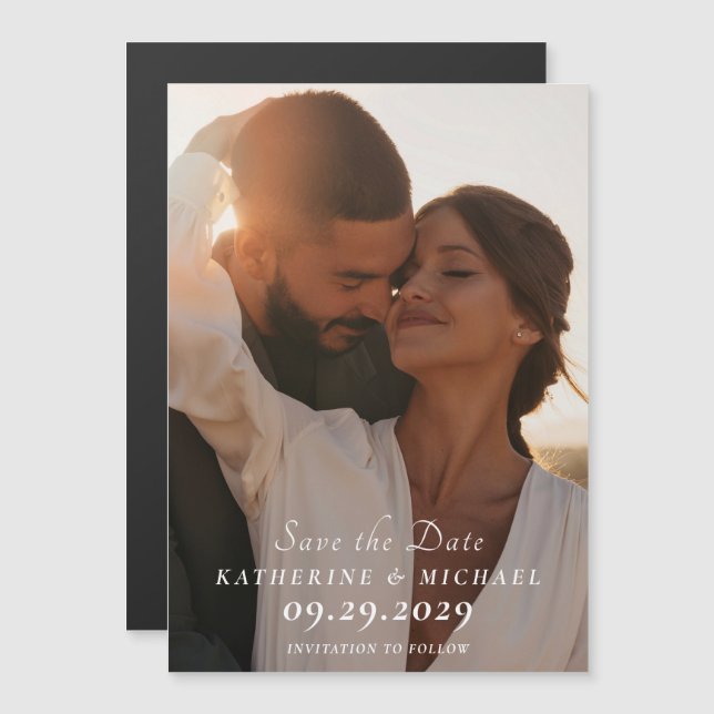 Invitation Magnétique Elegant Save the Date Photo (Devant / Derrière)