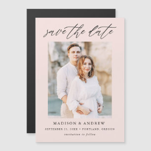 Invitation Magnétique Élégant Script Blush Photo Enregistrer la date