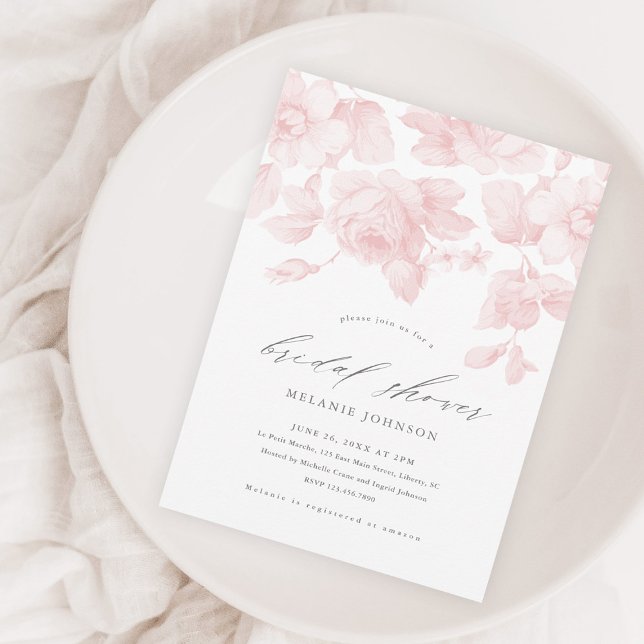 Invitation Magnétique Élégant Script Fête des mariées florale rose (Créateur téléchargé)