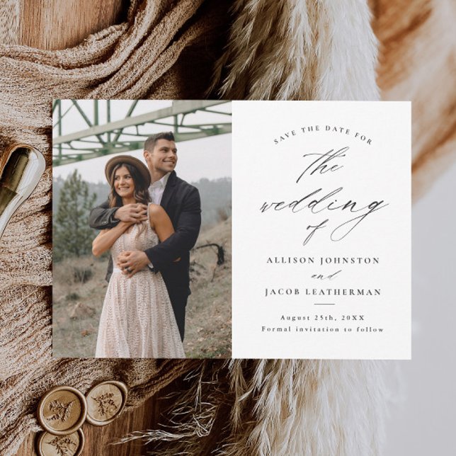 Invitation Magnétique Élégant Script Photo Wedding Enregistrer La Date (Créateur téléchargé)