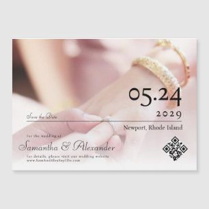 Invitation Magnétique Élégant Simple Script Photo Mariage Enregistrer La